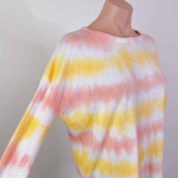 Theo & Spense Creamsicle Tie Dye Striped Long Sleeve Top Yellow size S NEW - Picture 3 of 12